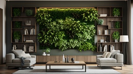 Vertical Green Wall in a living room interior 
