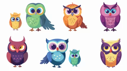 Fotobehang Cute and cartoon owls with various emotions Vector illustration © Aina
