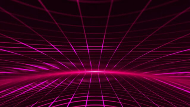 Retro futuristic cyberpunk grid motion background with red glowing neon light beams. This stylish synthwave animation is full HD and a seamless loop.