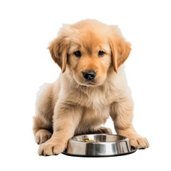 Puppy with food bowl isolated on transparency background PNG