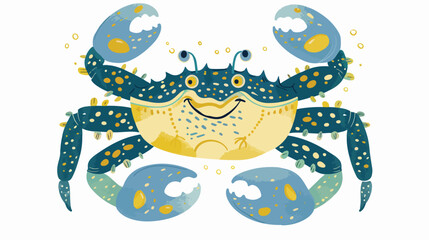 Cute and funny blue green crab crawling and smiling.