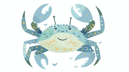 Cute and funny blue green crab crawling and smiling.