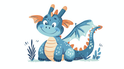 Cute and funny dragon. Hand drawn fairy tale characte
