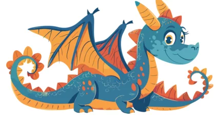Fotobehang Draak Cute and funny dragon. Hand drawn fairy tale characte