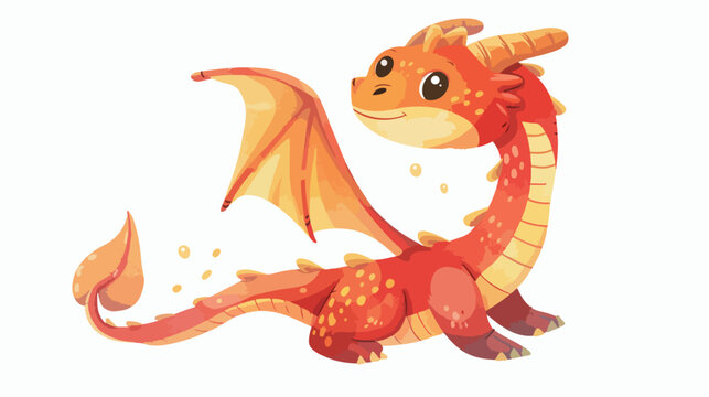 Cute and funny dragon. Hand drawn fairy tale characte