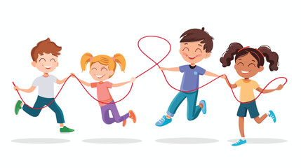 Cute and happy kids jumping rope Vector illustration