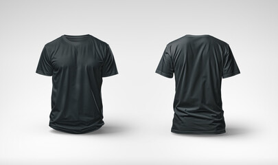 Front and back view of two t-shirts mockup. Blank isolated tshirt template on white. Generative Ai - 786933471