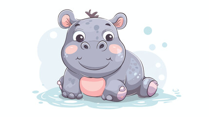 Obraz na płótnie Canvas Cute baby hippo cartoon hand drawn vector illustration