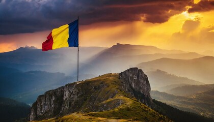 The Flag of Romania On The Mountain.
