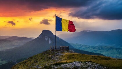 The Flag of Romania On The Mountain.