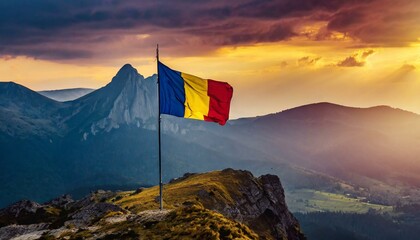 The Flag of Romania On The Mountain. - obrazy, fototapety, plakaty