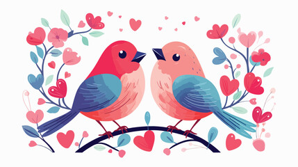 Cute birds with hearts Vector illustration isolated o