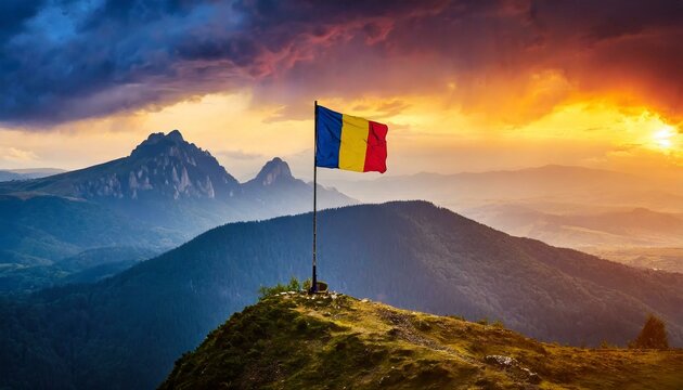 The Flag of Romania On The Mountain.