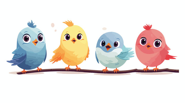 Cute birds Vector illustration isolated on white background