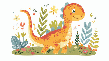 Cute bright dinosaur in doodle style. Vector illustration