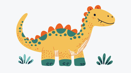 Cute bright dinosaur in doodle style. Vector illustration