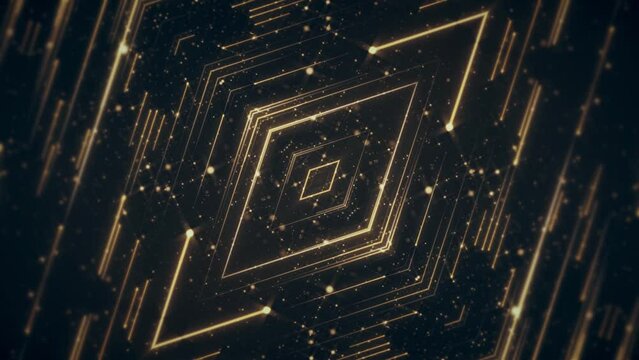 Abstract background animation with glittering shiny gold particles and shooting golden stars. This luxury shiny glamorous awards ceremony motion background animation is full HD and a seamless loop.