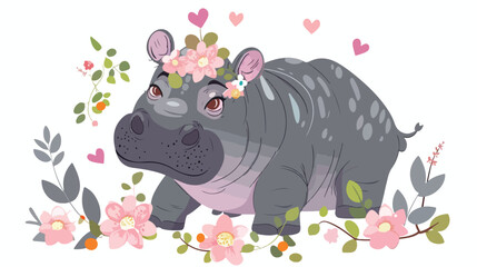 Cute cartoon hippo. Vector illustration baby hippopot