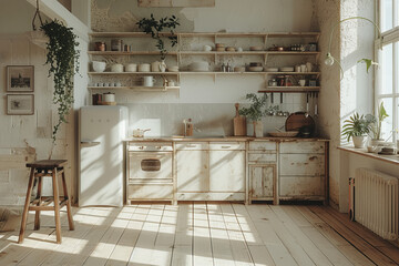 Rustic Country Kitchen Bathed in Warm Sunlight.