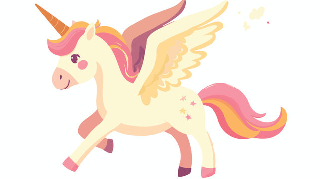 Cute cartoon unicorn with wings. Mythical creature. illustration