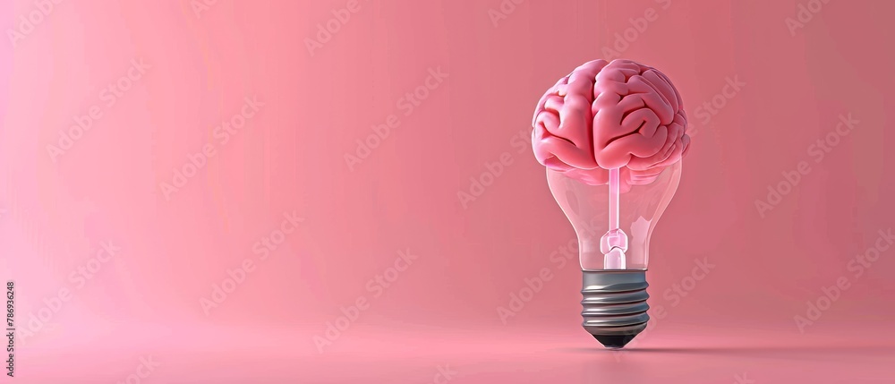 Poster an idea that has been sparked by a brain light bulb. a minimal concept. 3d rendering.