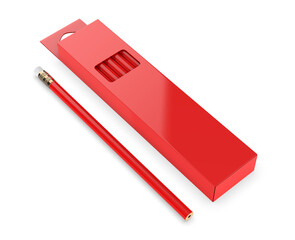 Pencil with eraser packaging box for branding blank template. 3d illustration.