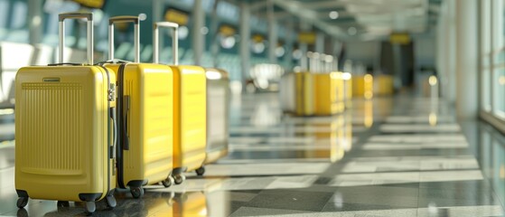 3D render of suitcases in an airport. Travel concept.