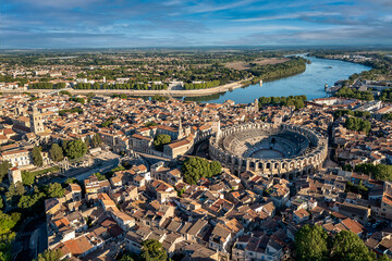 Aerial Panorama of Arles, Bouches-du-Rhône, Provence, France