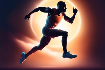 Fototapeta na wymiar Athletic sprinter jumping mid air in a studio silhouette, training with determination