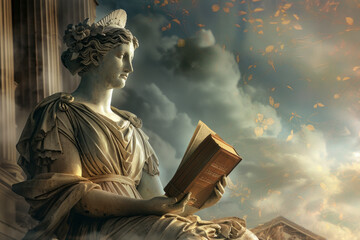 An image of Athena, goddess of wisdom, promoting an educational platform, her endorsement emphasizin