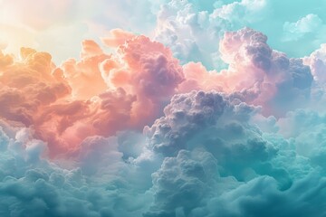 Stratospheric clouds in a mosaic of pastel colors, including mint green, baby pink, and light lavender, set against a calming sky for a soothing visual experience