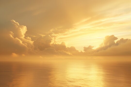 Subtle beige and soft yellow stratospheric clouds blending into a golden sky, creating a delicate and elegant early morning scene