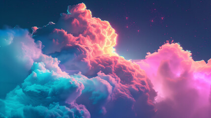 fluffy cloud poster with synthwave colors and beautiful electric activity