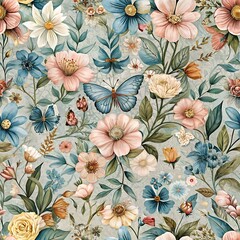 flower and butterfly seamless pattern