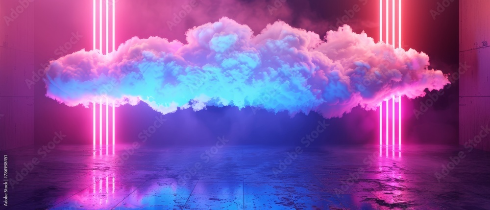 Poster Abstract neon lighting background with clouds. 3D rendering