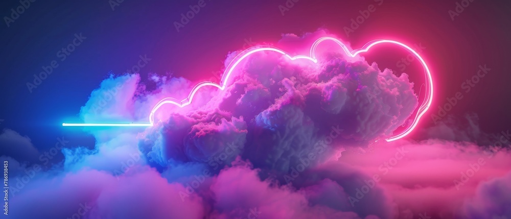 Poster Abstract neon lights background with cloud. 3D rendering.