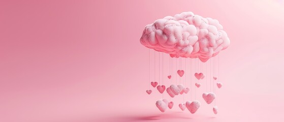 The clouds are raining on pastel pink backgrounds. Creative concept. Minimal concept.