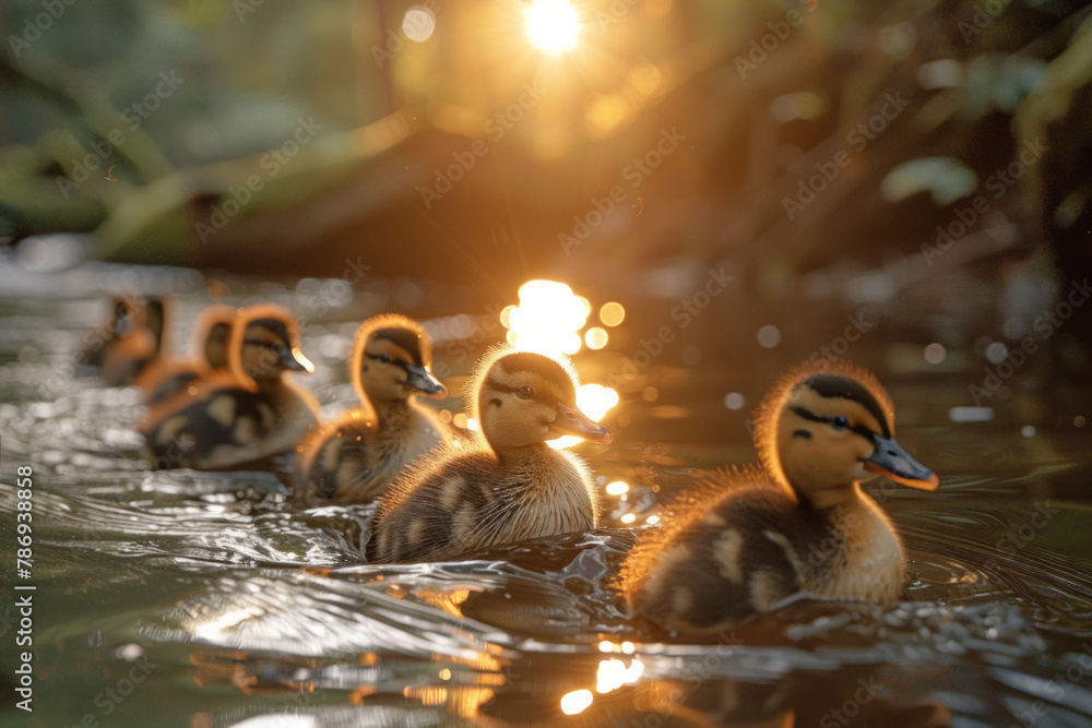 Aufkleber a depiction of the first light of dawn illuminating a line of lemmings, casting long shadows as they