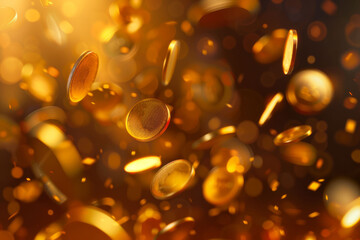 Flying golden coins background. AI generative - obrazy, fototapety, plakaty