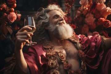 A photograph of Dionysus, god of wine and festivities, as the ambassador for a luxury wine brand, ce