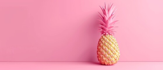 This is a 3D rendering of a pineapple cut on a pastel pink background. It has a minimalist summer concept. - obrazy, fototapety, plakaty