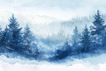 Beautiful winter forest landscape. Watercolor illustration. AI generative - 786939817