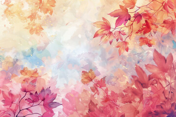 Obraz na płótnie Canvas Colorful fall leaves background. Watercolor illustration. AI generative