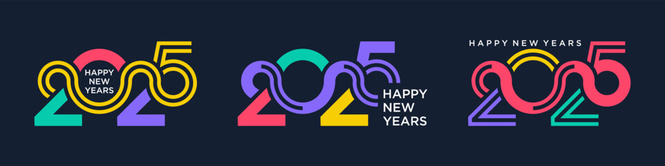 Happy new year 2025 design vector. colorful and trendy new year 2025 logo design template