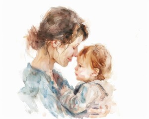 Beautiful mother and her little child. Motherhood. Watercolor illustration. AI generative - 786940037