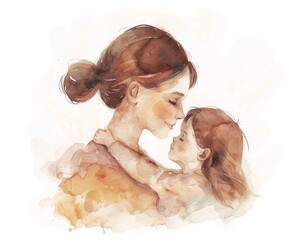 Beautiful mother and her little child. Motherhood. Watercolor illustration. AI generative