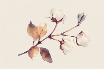 Cotton branch. Watercolor illustration. AI generative