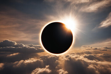 Solar Eclipse with cloud, Amazing scientific background, total solar eclipse, mysterious natural phenomenon when moon passes between planet earth and sun - obrazy, fototapety, plakaty