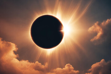 Solar Eclipse with cloud, Amazing scientific background, total solar eclipse, mysterious natural phenomenon when moon passes between planet earth and sun