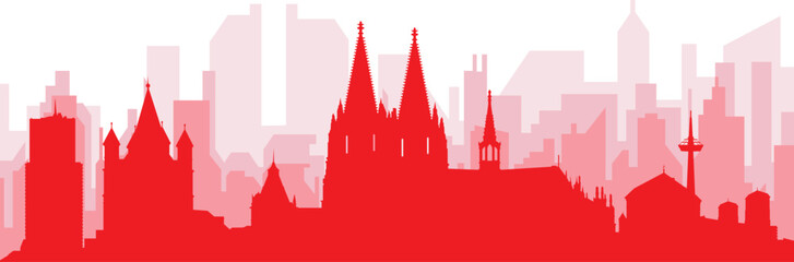 Fototapeta premium Red panoramic city skyline poster with reddish misty transparent background buildings of COLOGNE, GERMANY